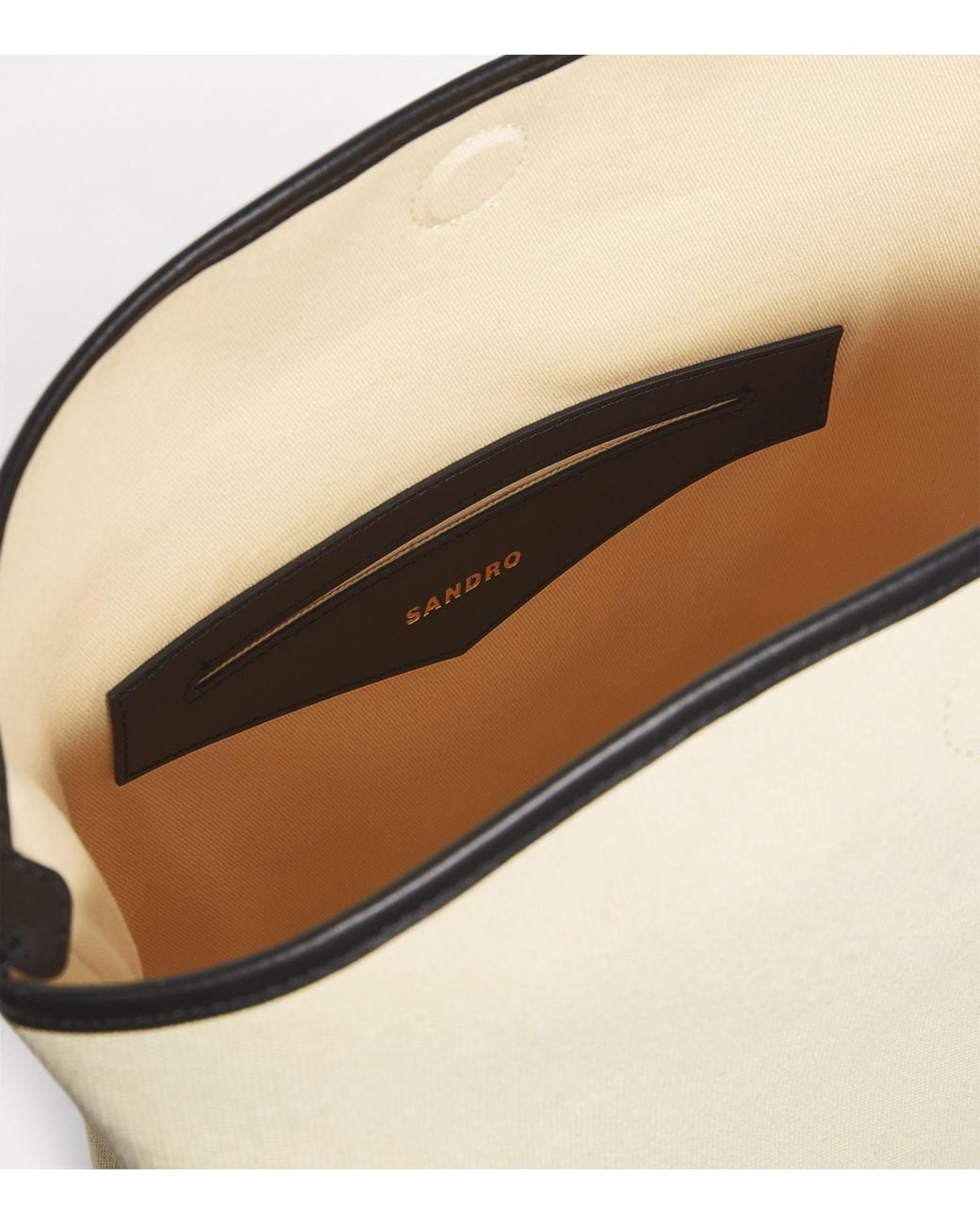 SANDRO PARIS Tangoso Bucket Bag Classic Camel Suede and Black
