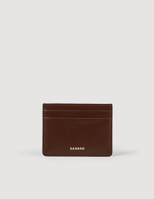 SANDRO PARIS Smoother Saffiano Leather Card Case Chocolate